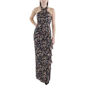 Lauren by Ralph Lauren Floral Halter Maxi Dress - Navy‎ and Cream